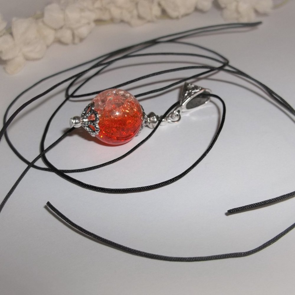 Orange Clear & Silver Necklace Pendant Ombre Style Jewelry Beaded Handmade A113 - Picture 5 of 9